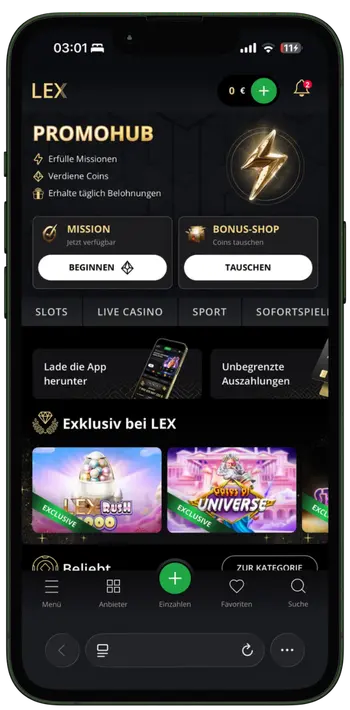 Lex Casino AGB bestätigen und Konto erstellen