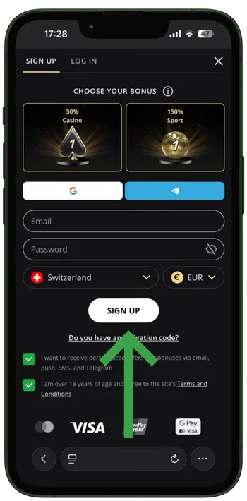 Click the registration lex casino button prominently displayed at the top of the screen.